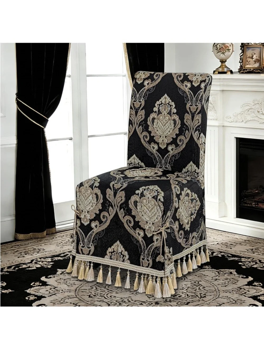 Adjustable Dining Chair Cover 1 Piece, Classic European Damask Removable 971-C